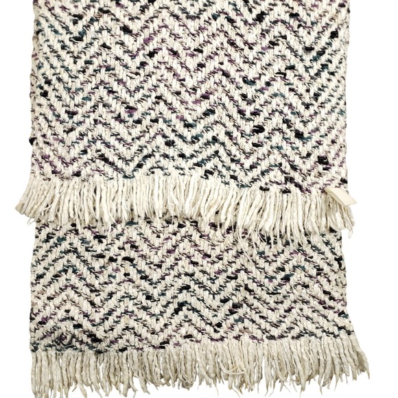 The Unbranded Brand Accessories - Faye Volk Scarf Women OS Cream Textured Chevron Silk Blend Hand Knit Fringe Art